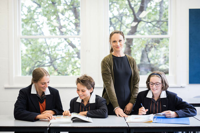 Fahan school teacher with students in classroom